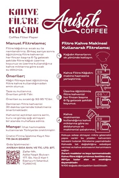 Anisah Coffee 3lü Filtre Kahve Kağıdı 4 Numara (3x80 Adet) | Kokusuz | Kimyasalsız | Doğa Dostu | Yırtılmaz