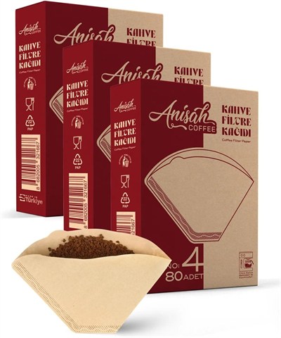 Anisah Coffee 3lü Filtre Kahve Kağıdı 4 Numara (3x80 Adet) | Kokusuz | Kimyasalsız | Doğa Dostu | Yırtılmaz