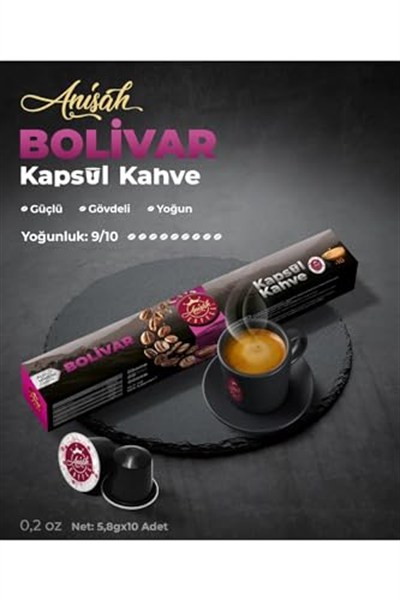 Anisah Coffee Bolivar Kapsül Kahve | 10lu | Nespresso Uyumlu | Alüminyum Kapsül