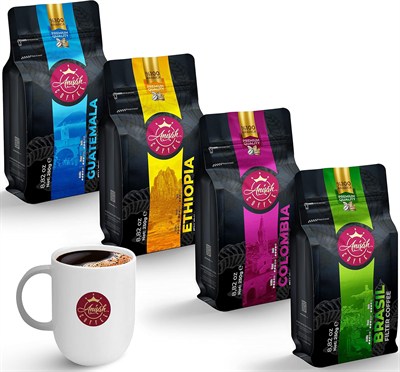 Anisah Coffee Kupa Hediyeli Filtre Kahve Seti | 4x250gr | Kağıt Filtre Öğütme | Guatemala, Ethiopia, Colombia, Brasil