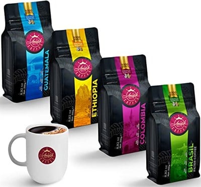 Anisah Coffee Kupa Hediyeli Filtre Kahve Seti | 4x250gr | Kağıt Filtre Öğütme | Guatemala, Ethiopia, Colombia, Brasil