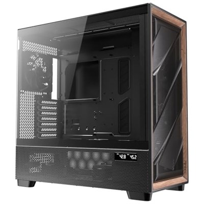 Antec Flux Pro, 6x PWM Fan Dahil, Ahşap Ön Panel, iShift PSU 90° Montaj, Type-C, 420mm Radyatör Desteği, Sıcaklık Göstergeli, Tam Kule E-ATX PC Kasası, Siyah
