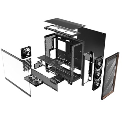 Antec Flux Pro, 6x PWM Fan Dahil, Ahşap Ön Panel, iShift PSU 90° Montaj, Type-C, 420mm Radyatör Desteği, Sıcaklık Göstergeli, Tam Kule E-ATX PC Kasası, Siyah