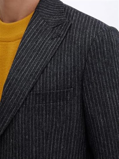 Antrasit Desenli Modern Fit Yün Karışımlı Ceket