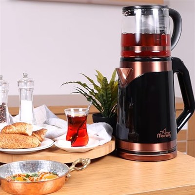 Any Morning 1 L Cam Demlikli 2 L Çelik Su Isıtıcılı Çay Makinesi, Kablosuz Tabanlı DE23203SX