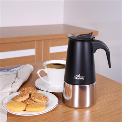 Any Morning FE001-6 Espresso Kahve Makinesi Paslanmaz Çelik İndüksiyonlu Moka Pot 300 Ml Siyah