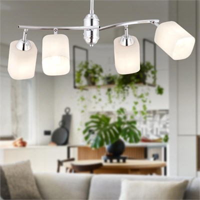 Apliqa Abbey 4lü Krom Beyaz Camlı Yuvarlak Modern Oturma Odası Salon Spot Avize