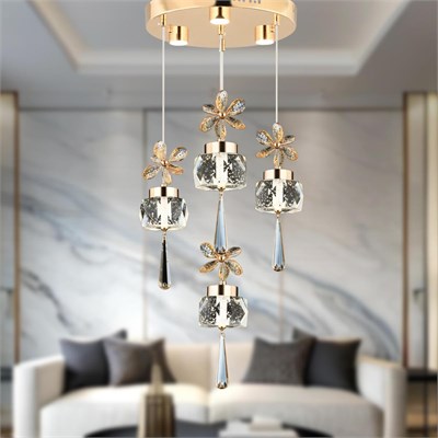 Apliqa Amaris 4lü Yuvarlak 3 Renkli 52 Watt Gold Kelebek Led Avize Kristal Ledli Modern Oturma Odası Salon Sarkıt Avize