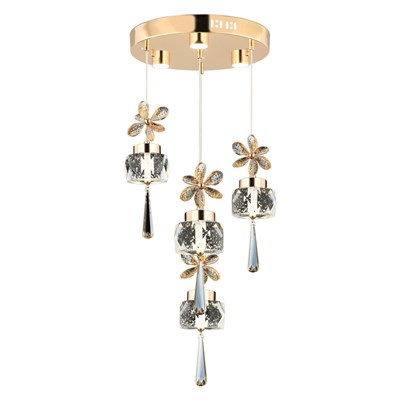 Apliqa Amaris 4lü Yuvarlak 3 Renkli 52 Watt Gold Kelebek Led Avize Kristal Ledli Modern Oturma Odası Salon Sarkıt Avize