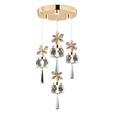 Apliqa Amaris 4lü Yuvarlak 3 Renkli 52 Watt Gold Kelebek Led Avize Kristal Ledli Modern Oturma Odası Salon Sarkıt Avize