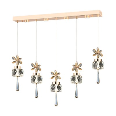 Apliqa Amaris 5li Sıralı 3 Renkli 70 Watt Gold Kelebek Led Avize Kristal Ledli Modern Oturma Odası Salon Sarkıt Avize