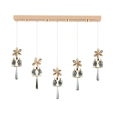Apliqa Amaris 5li Sıralı 3 Renkli 70 Watt Gold Kelebek Led Avize Kristal Ledli Modern Oturma Odası Salon Sarkıt Avize