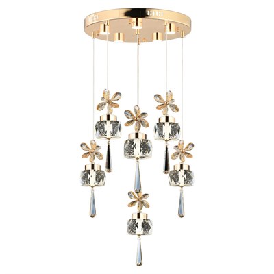 Apliqa Amaris 6lı Yuvarlak Gold Kelebek Led Avize Kristal Ledli Modern Oturma Odası Büyük Salon Sarkıt Avize