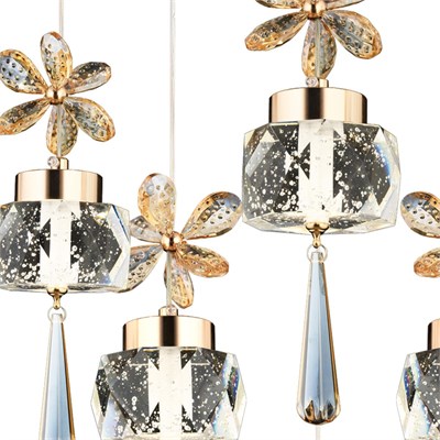 Apliqa Amaris 6lı Yuvarlak Gold Kelebek Led Avize Kristal Ledli Modern Oturma Odası Büyük Salon Sarkıt Avize
