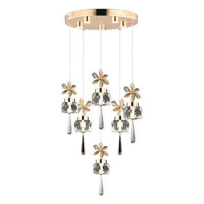Apliqa Amaris 6lı Yuvarlak Gold Kelebek Led Avize Kristal Ledli Modern Oturma Odası Büyük Salon Sarkıt Avize