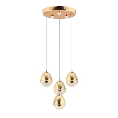 Apliqa Amaya 4lü Yuvarlak Gold Damla Başlıklı Modern Salon Led Avize