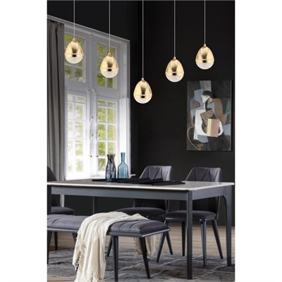 Apliqa Amaya 5li Sıralı Gold Damla Başlıklı Modern Salon Led Avize