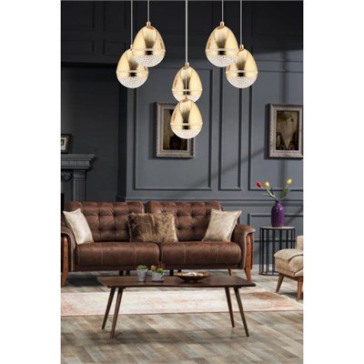 Apliqa Amaya 6lı Yuvarlak Gold Damla Başlıklı Modern Salon Led Avize