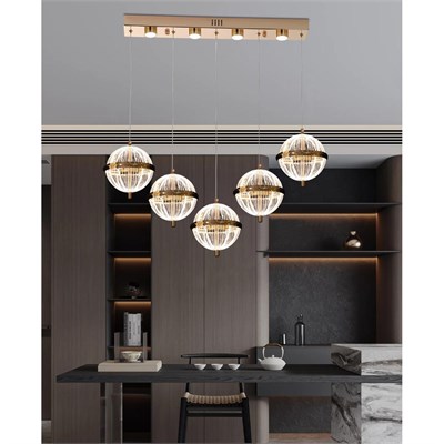 Apliqa Barkın 5li 37 Watt Sıralı Gold Ledli Modern Salon Avize