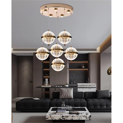 Apliqa Barkın 6lı 40 Watt Yuvarlak Gold Ledli Modern Salon Avize
