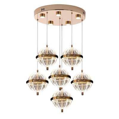 Apliqa Barkın 6lı 40 Watt Yuvarlak Gold Ledli Modern Salon Avize