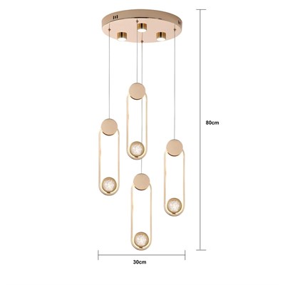 Apliqa Beckett 4lü Kristal Top Başlıklı Gold Sarkıt Led Avize