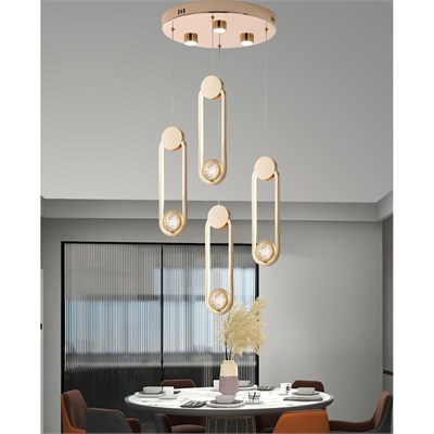 Apliqa Beckett 4lü Kristal Top Başlıklı Gold Sarkıt Led Avize
