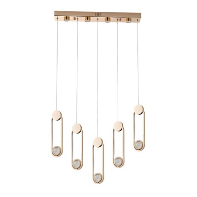 Apliqa Beckett 5li Sıralı Kristal Top Başlıklı Gold Sarkıt Led Avize