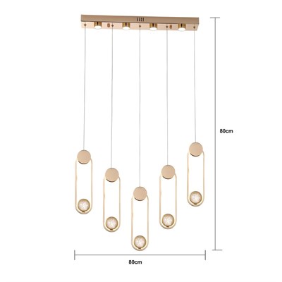Apliqa Beckett 5li Sıralı Kristal Top Başlıklı Gold Sarkıt Led Avize
