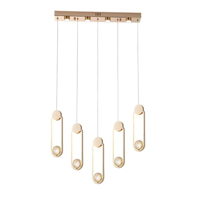 Apliqa Beckett 5li Sıralı Kristal Top Başlıklı Gold Sarkıt Led Avize