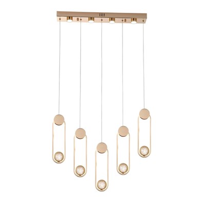 Apliqa Beckett 5li Sıralı Kristal Top Başlıklı Gold Sarkıt Led Avize