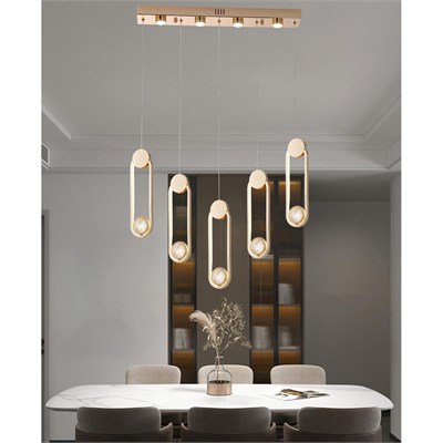Apliqa Beckett 5li Sıralı Kristal Top Başlıklı Gold Sarkıt Led Avize