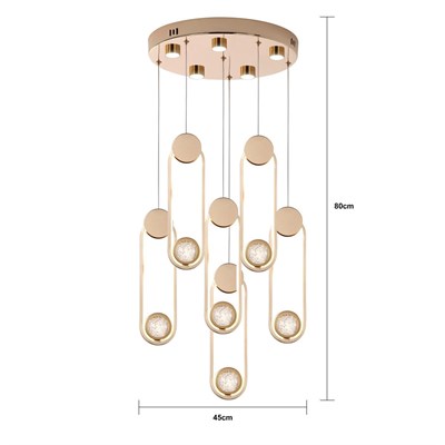 Apliqa Beckett 6lı Kristal Top Başlıklı Gold Sarkıt Led Avize