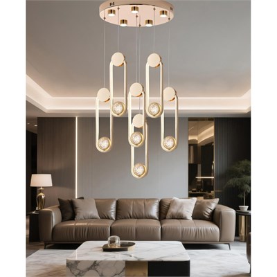 Apliqa Beckett 6lı Kristal Top Başlıklı Gold Sarkıt Led Avize