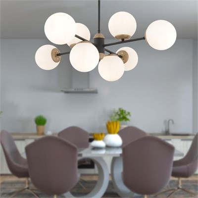 Apliqa Beria 8li Sıralı Eskitme Beyaz Camlı Modern Oturma Odası Salon Avize