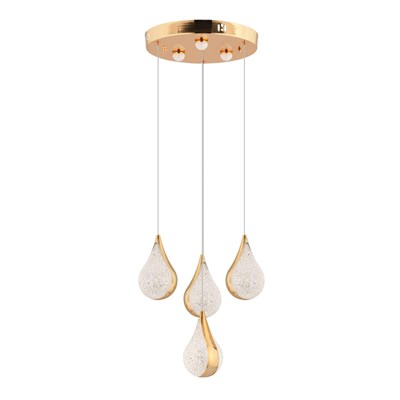 Apliqa Biana 4lü Yuvarlak Gold Damla Başlıklı Modern Salon Led Avize