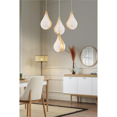 Apliqa Biana 4lü Yuvarlak Gold Damla Başlıklı Modern Salon Led Avize