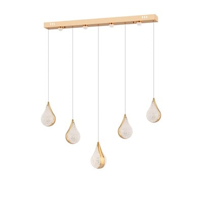 Apliqa Biana 5li Sıralı Gold Damla Başlıklı Modern Salon Led Avize