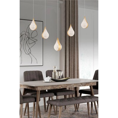 Apliqa Biana 5li Sıralı Gold Damla Başlıklı Modern Salon Led Avize