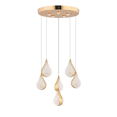 Apliqa Biana 6lı Yuvarlak Gold Damla Başlıklı Modern Salon Led Avize