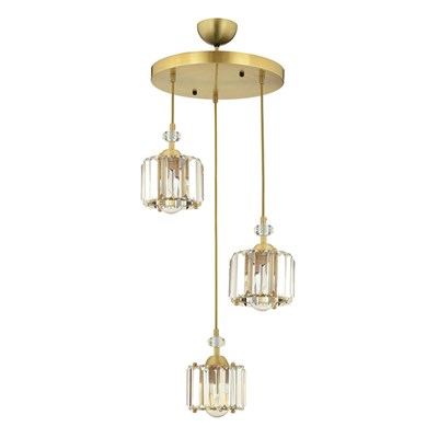 Apliqa Bonita Eskitme 3 Lü Yuvarlak Kristalli Taşlı Modern Tasarım Kristal Salon Sarkıt Avize