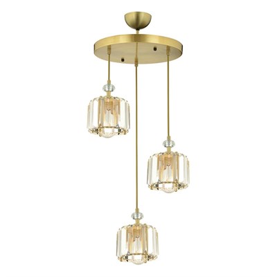 Apliqa Bonita Eskitme 3 Lü Yuvarlak Kristalli Taşlı Modern Tasarım Kristal Salon Sarkıt Avize