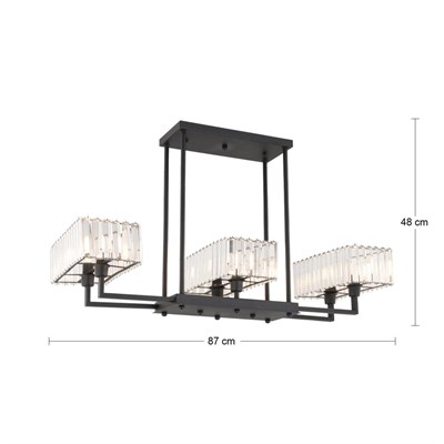 Apliqa Brambles 6lı Siyah Kristalli Taşlı Modern Tasarım Kristal Salon Avize