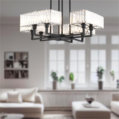 Apliqa Brambles 8li Siyah Kristalli Taşlı Modern Tasarım Kristal Salon Avize