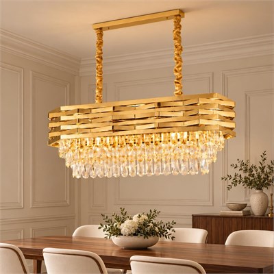 Apliqa Corde 80lik Yemek Masası Sıralı Gold Kaplamalı Kristal Avize