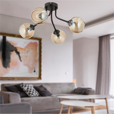 Apliqa David 4lü Siyah Bal Camlı Modern Genç Odası Mutfak Retro Salon Avize