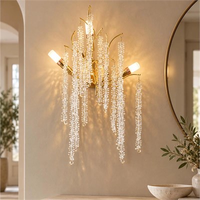 Apliqa Dina Serip Gold Kaplamalı Modern Tasarım Salon Kristal Yatak Başı Aplik