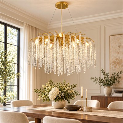 Apliqa Dina Serip Yemek Masa Üstü Gold Kaplamalı Modern Tasarım Salon Kristal Sarkıt Avize
