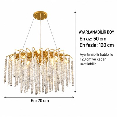 Apliqa Dina Serip Yemek Masa Üstü Gold Kaplamalı Modern Tasarım Salon Kristal Sarkıt Avize