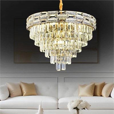 Apliqa Dolares 60lık Gold 40 Watt Kristal Taşlı Oturma Odası, Modern Salon Avize